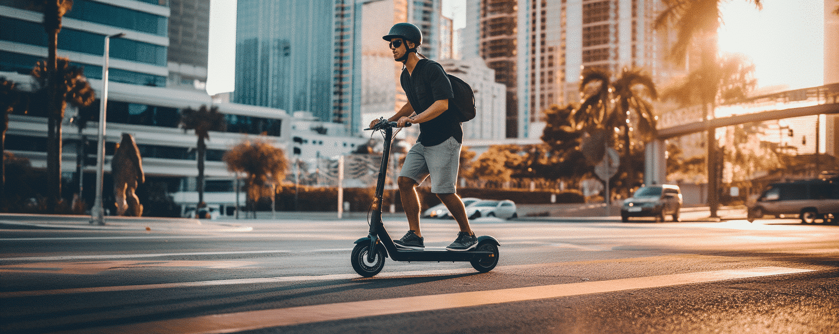 Hombre andando en monopatín eléctrico en Miami