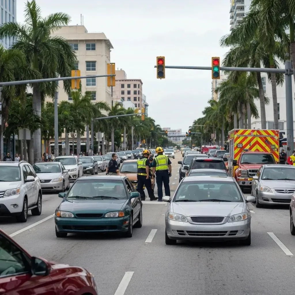accidente automovilístico en la calle en Miami