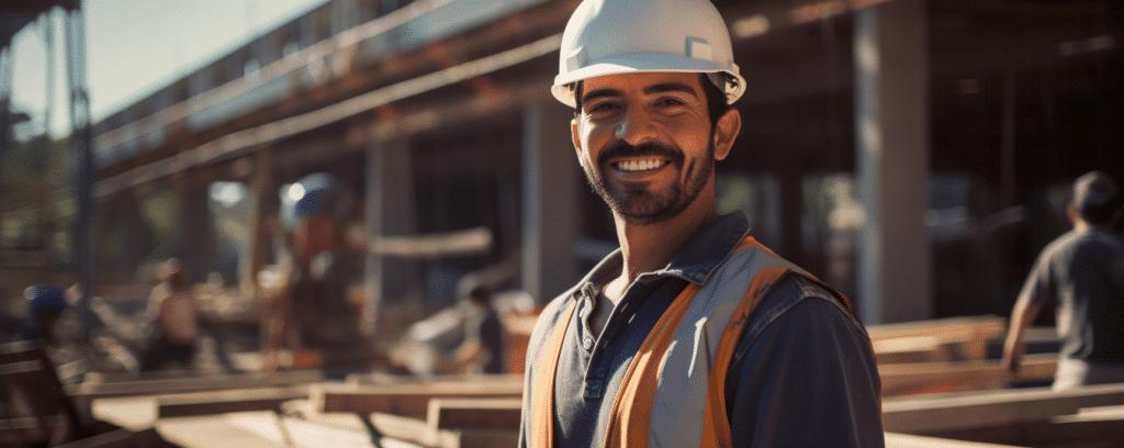 Construction worker smiling on job site