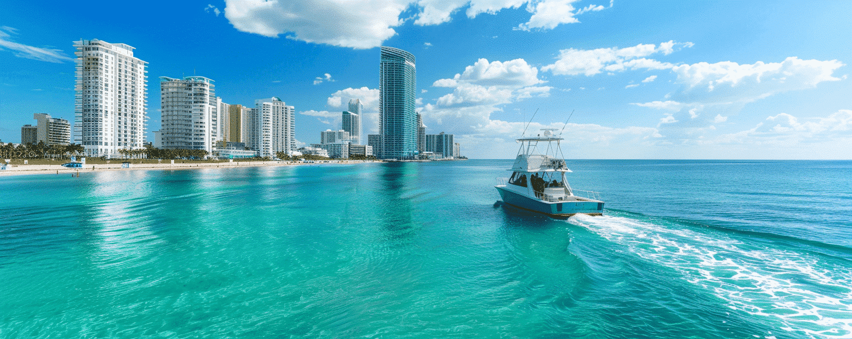 A cruise liner cruising in the crystal-clear waters of Miami
