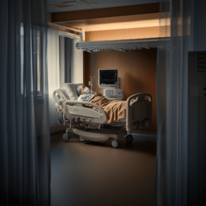 hospital room with a patient on a Ventilator