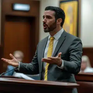 A lawyer arguing in a court