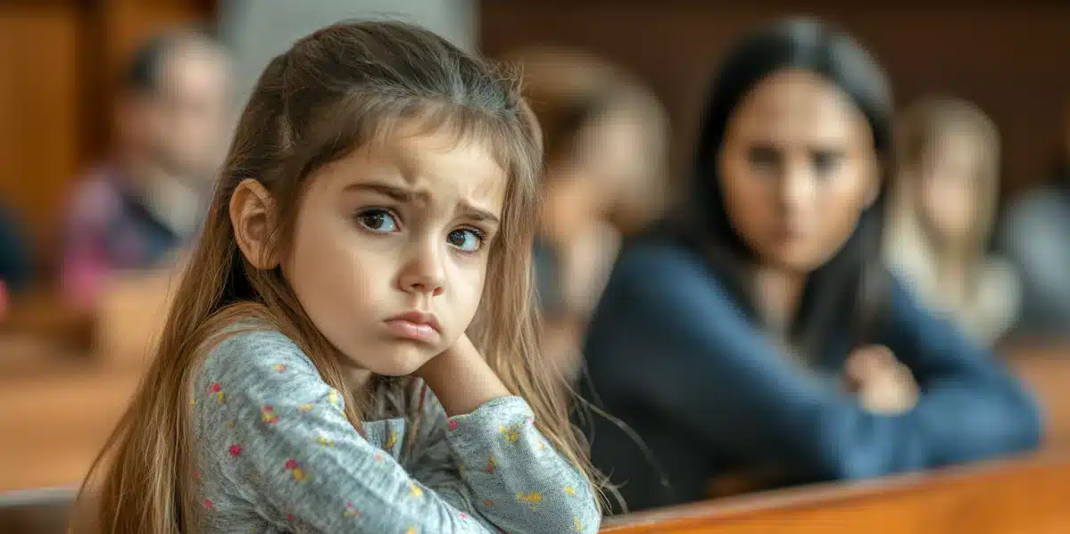 A tensed girl child in a court