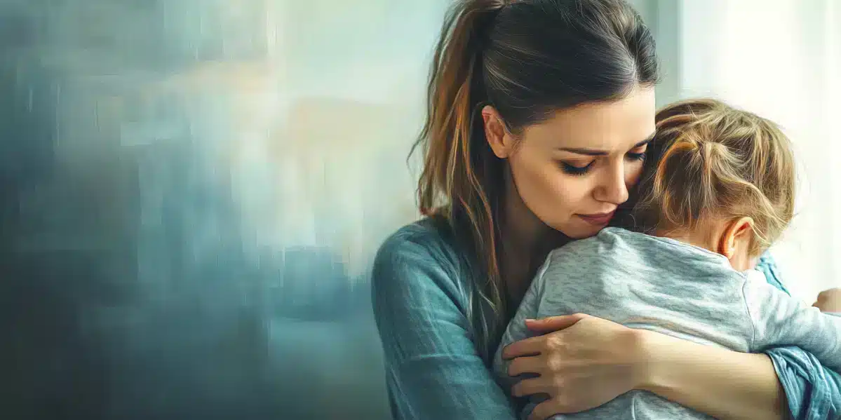 Una mujer consolando a un niño