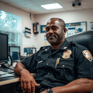 Officer in his office