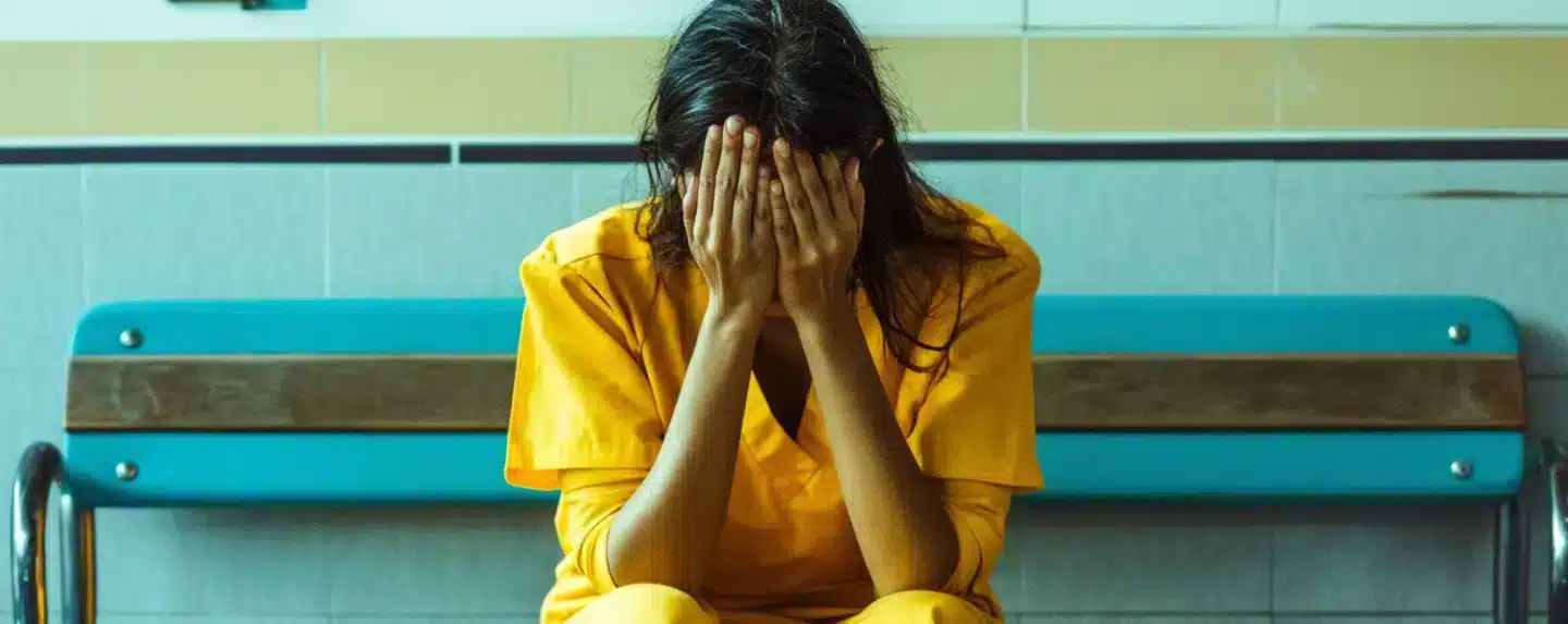 A sad woman in a clinic