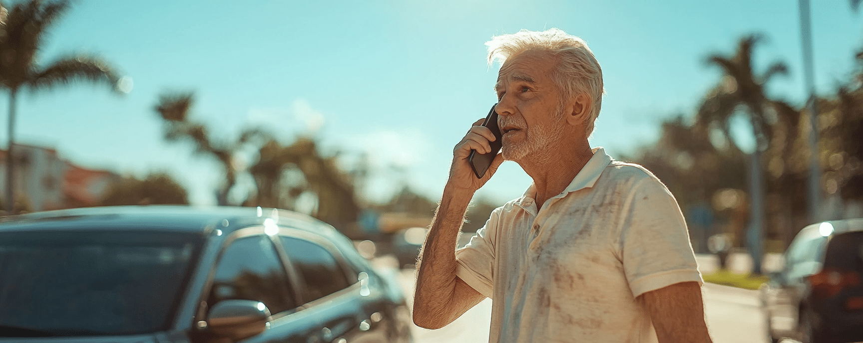 A dazed car accident victim calling 911