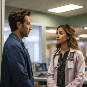 female doctor talking to man