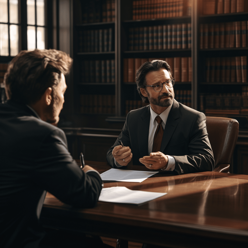 two men talking in lawyers office