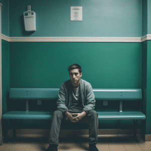 young man sitting in hospital